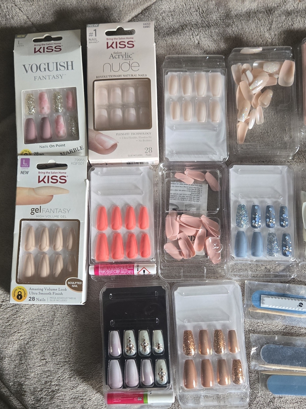 LOT of Kiss Assorted Press-On Nail Collection in Pink, Nude, Coral & Blue